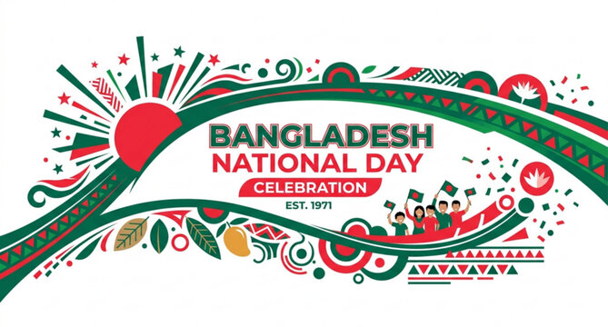 Bangladesh National Day banner with abstract flag inspired geometric vector design isolated on white