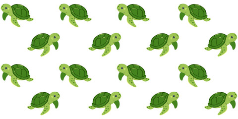 Seamless pattern with green sea turtle. Vector illustration isolated on white background. Summer surface design with ocean animal. © Peviotadesign