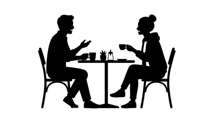 Fototapeta premium Restaurant Dining Couple Silhouette Icon with Table Chess and Conversation Scene