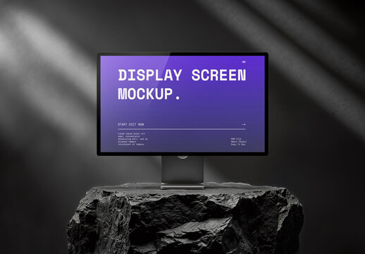 Screen Mockup Desktop Display On Black Rock