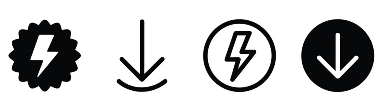 Energy Efficiency Icons with Downward Arrows for Sustainable Power Saving Concepts