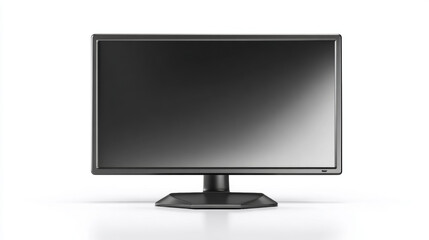 Fototapeta premium A desktop monitor with thin bezels on a pure white background, realistic reflections, product photography lighting. 
