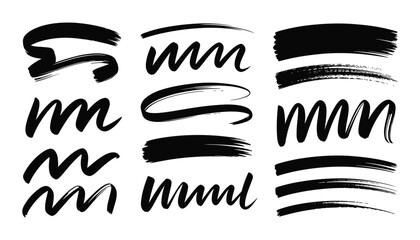 Black brush stroke collection calligraphic swashes lines and textural elements © Craft Designer