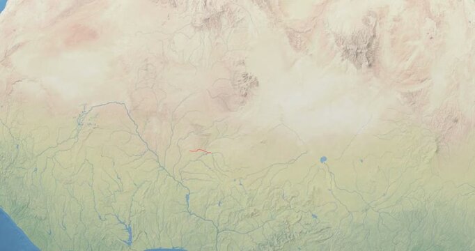 Niger on Globe. Zoom into the country with Earth spinning on dark background. Physical world map with Niger and label on it. Country view animation.