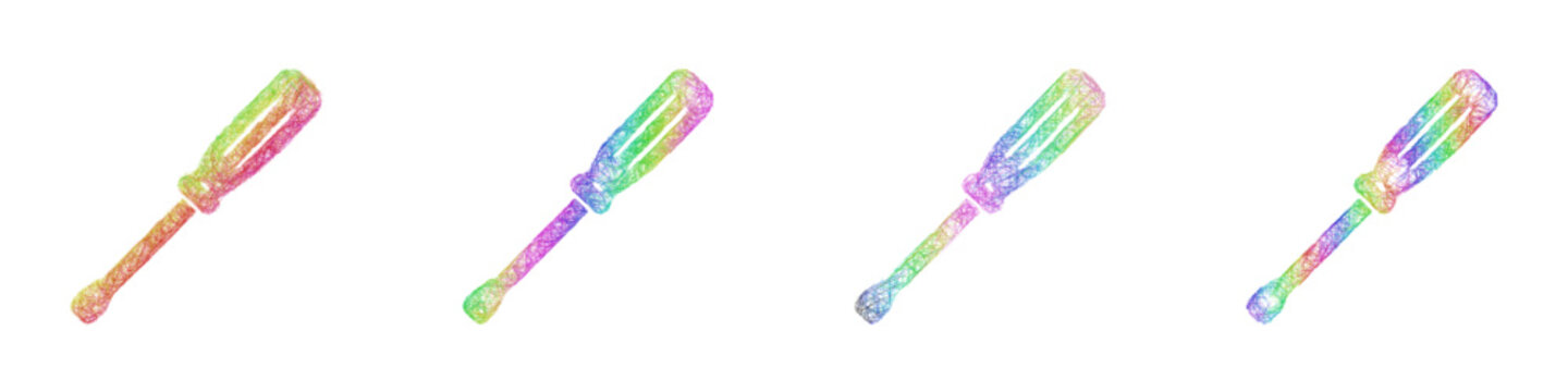 Colorful sketch screwdriver icon design set