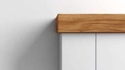 Naklejka premium A bathroom cabinet with minimalist design on a clean white background, realistic wood texture, modern style.
