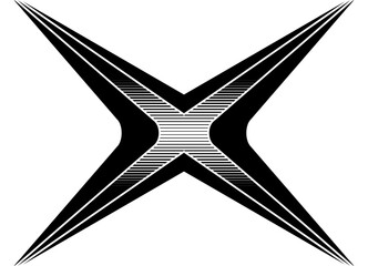 Black and white striped letter X on a white background. Sports pattern. Gaming style. Modern design element for covers, advertising, interior. Decor for car body, boat, sportswear. © Larysa