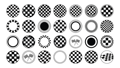 Obraz premium Collection of black and white checkered circle designs for racing and branding