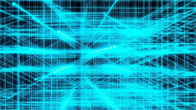 Dynamic blue trails form abstract geometric patterns in rapid motion sequence