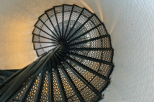 Looking Up Cast Iron Spiral Staircase Inside Lighthouse Tower