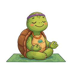 Obraz premium Cute cartoon turtle meditating on a yoga mat