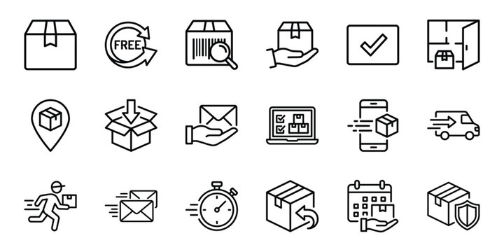 Logistics delivery and shipping icon set with delivery shipping logistics transport tracking transportation