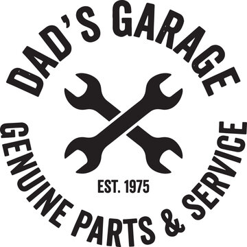 Groovy 70s dad's garage genuine parts and service logo