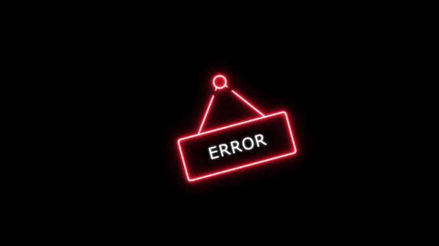 Red Neon Error Sign on Black Background neon sign mistake