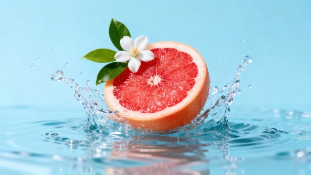 Grapefruit slice with flower and water splash