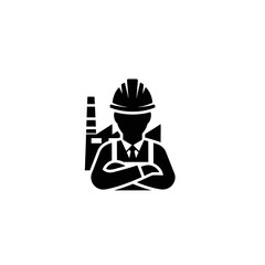 Fototapeta premium The Image Is A Black And White Icon Of A Person Wearing A Hard Hat And Standing