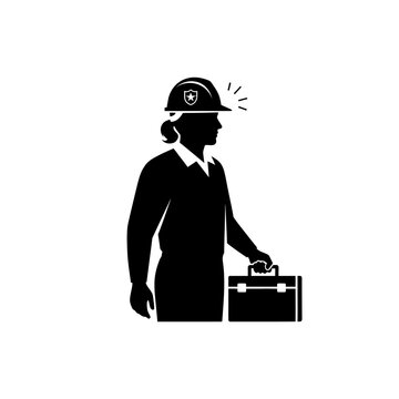 The Image Is A Black And White Silhouette Of A Woman Wearing A Hard Hat
