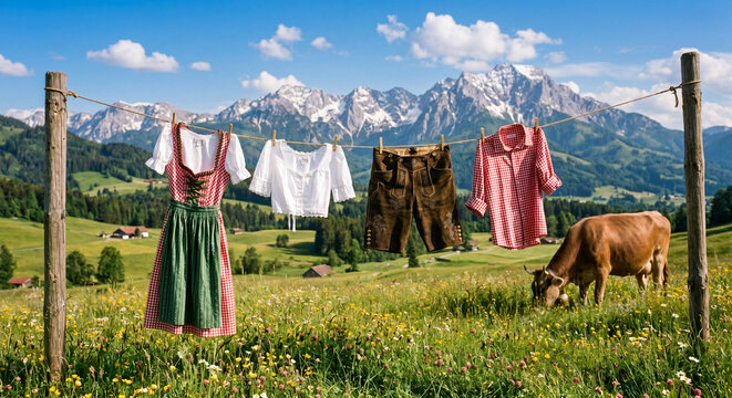 Tracht an einer W&auml;scheleine im Allg&auml;u