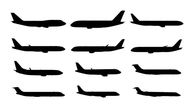 Collection of Diverse Train Silhouettes, Showcasing Various Types of Locomotives and Railway Vehicles