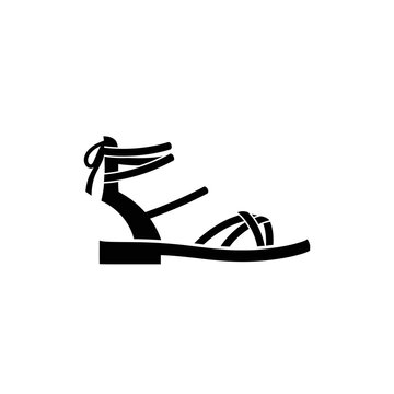 Black strappy high heeled sandal.