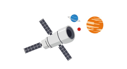 Satellite Orbiting Planets and Moon in Outer Space, Space Exploration © Dadi