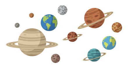 Solar System Planets and Moons - Colorful Cartoon Style © Dadi