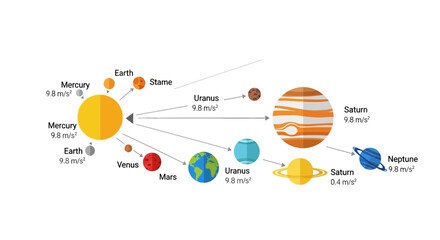 Solar System Planets and Sun Illustration with Gravity Data © Dadi