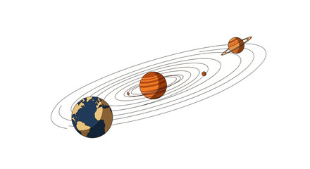 Solar System Planets Orbiting Sun, Earth, Jupiter, Saturn, Space © Dadi