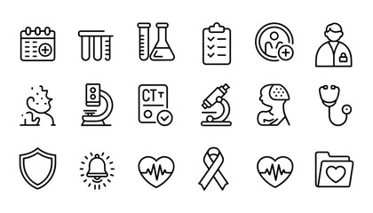Fototapeta premium Medical icons set healthcare research and wellness line art collection