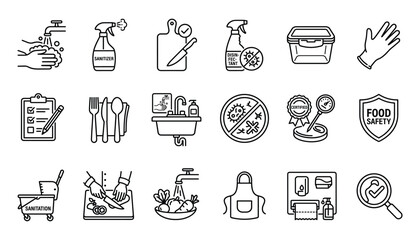 Hygiene and food safety icon set line art vector graphics © MonoMark Icons