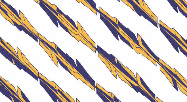 Abstract feather pattern, yellow and purple, graphic design, white background