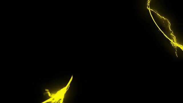 Dynamic electric yellow lightning bolts animating on black background