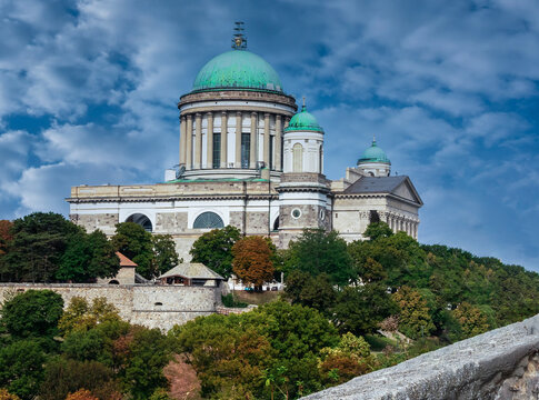 Basilica of Esztergom, a city in Hungary. A domed church in the neoclassical style, built from 1822 to 1856, with a crypt and an ornate interior.
