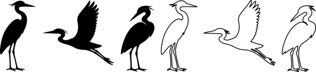 Naklejka premium A collection of three stylized crane silhouettes in black vector style, ideal for nature-themed designs and decor
