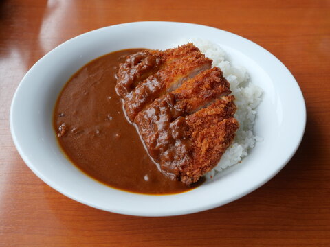 Japanese Katsu Curry with Crispy Pork Cutlet Served on Tokashiki Island, Okinawa, Japan