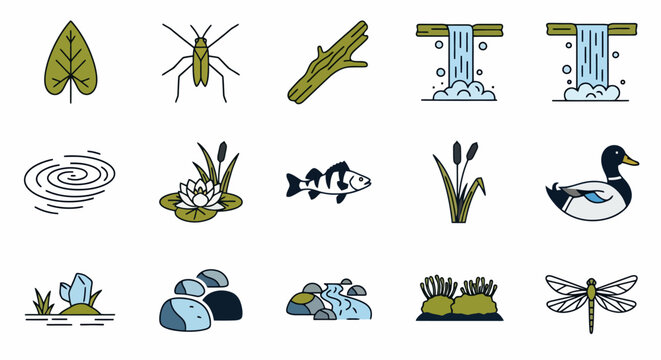Collection of Pond and Water Life Icons.