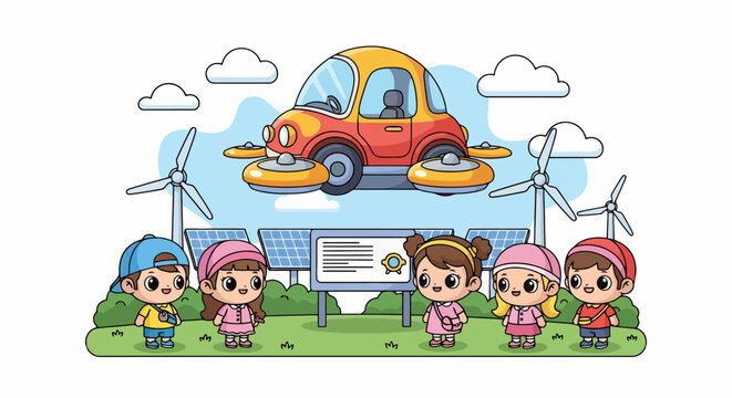 Children learn about future transportation and renewable energy sources.