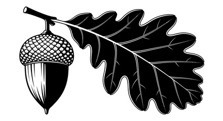 Black oak leaf, acorn vector illustration, monochrome forest icon, tree symbol © Seth