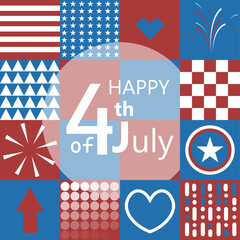Fototapeta premium Independence Day patriotic design, Happy fourth of July with Red, blue, and white tile
