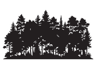 Tree Skyline Silhouette Stock Vector featuring a cluster of coniferous trees in black against a white background. © Md