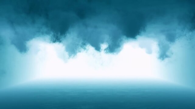 Surreal clouds below horizon creating dreamlike abstract blue atmosphere