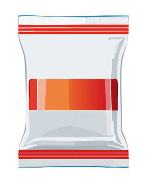 Red and white horizontal plastic flow pack pouch wrapper bag packet mock up template for candy - Vector Illustration