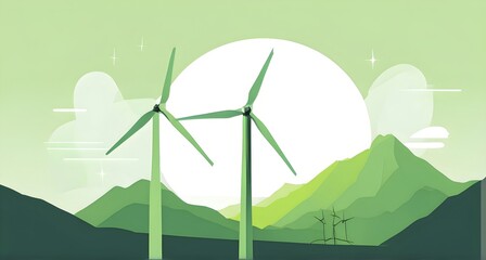 Fototapeta premium Windmill as symbol for green energy, minimalist abstract wallpaper illustration background, AI generated