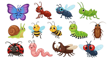 Colorful cartoon insects and bugs collection, educational background © Shabana