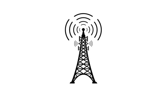 Cell tower with signal waves, communication infrastructure concept, network technology background