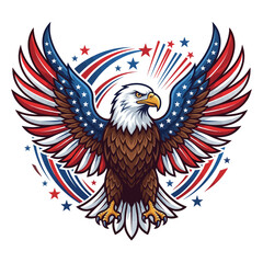 Naklejka premium Majestic Bald Eagle Spreading Its Wings in a Vibrant Display of Red, White, and Blue, Symbolizing Freedom and Patriotism