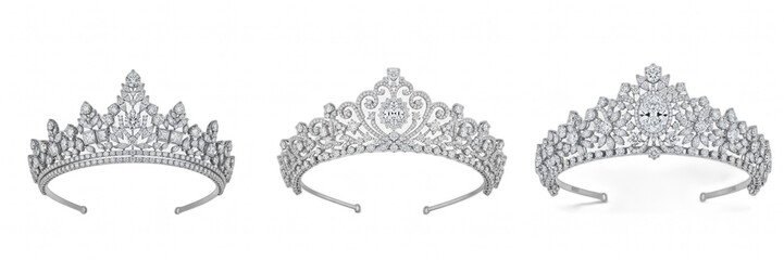 Elegant diamond bridal tiara isolated on white background. Luxurious sparkling crystal crown headpiece for weddings, beauty pageants, and princesses. Professional high-resolution cutout © Uzainly O