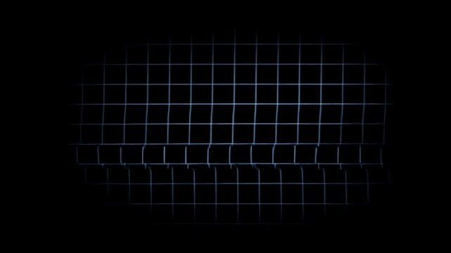 Panning shot of illuminated grid pattern shifting across dark background with subtle horizontal movement in studio setting