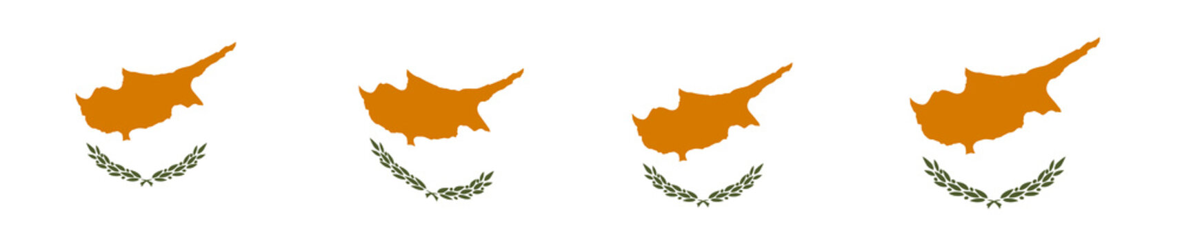 National flags of Cyprus set. Flag of Cyprus isolated in heart shape. Waving flag of Cyprus isolated. Round flag of Cyprus in circle shape.