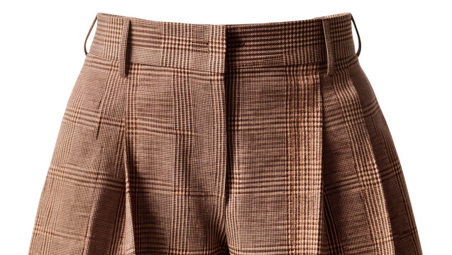 Isolated high-waisted women's plaid pleated trousers with belt loops for autumn fashion